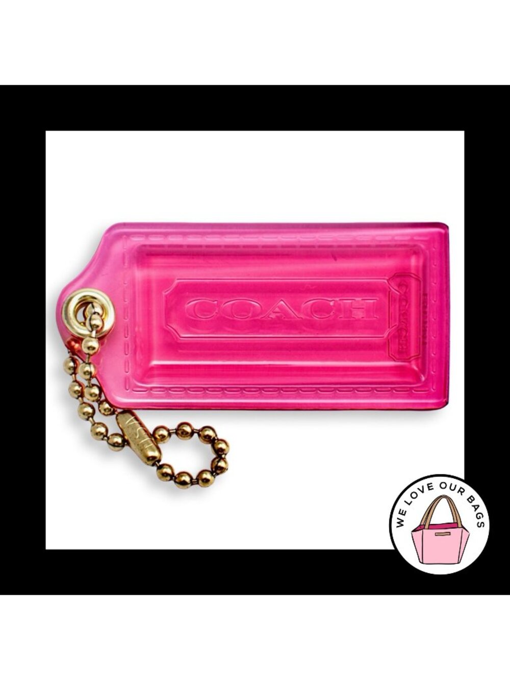 Rare COACH POPPY HANG TAG Pink Acrylic Plastic Lucite Brass Bag Charm Keychain